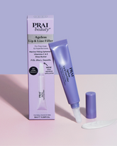 PRAI Beauty Ageless Lip & Line Filler tube showing the 8ml applicator with smooth, youthful-looking lips and fine lines.