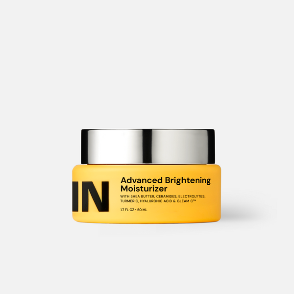 Gleamin Advanced Brightening Facial Moisturizer in a sleek jar, showing its smooth, hydrating cream texture.