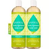 Puracy baby shampoo and body wash in citrus grove scent, tear-free formula, standard pack of 2, gentle for baby&