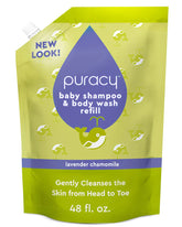 Puracy Baby Shampoo & Body Wash in Citrus Grove scent, tear-free formula, shown in a standard pack of two bottles.