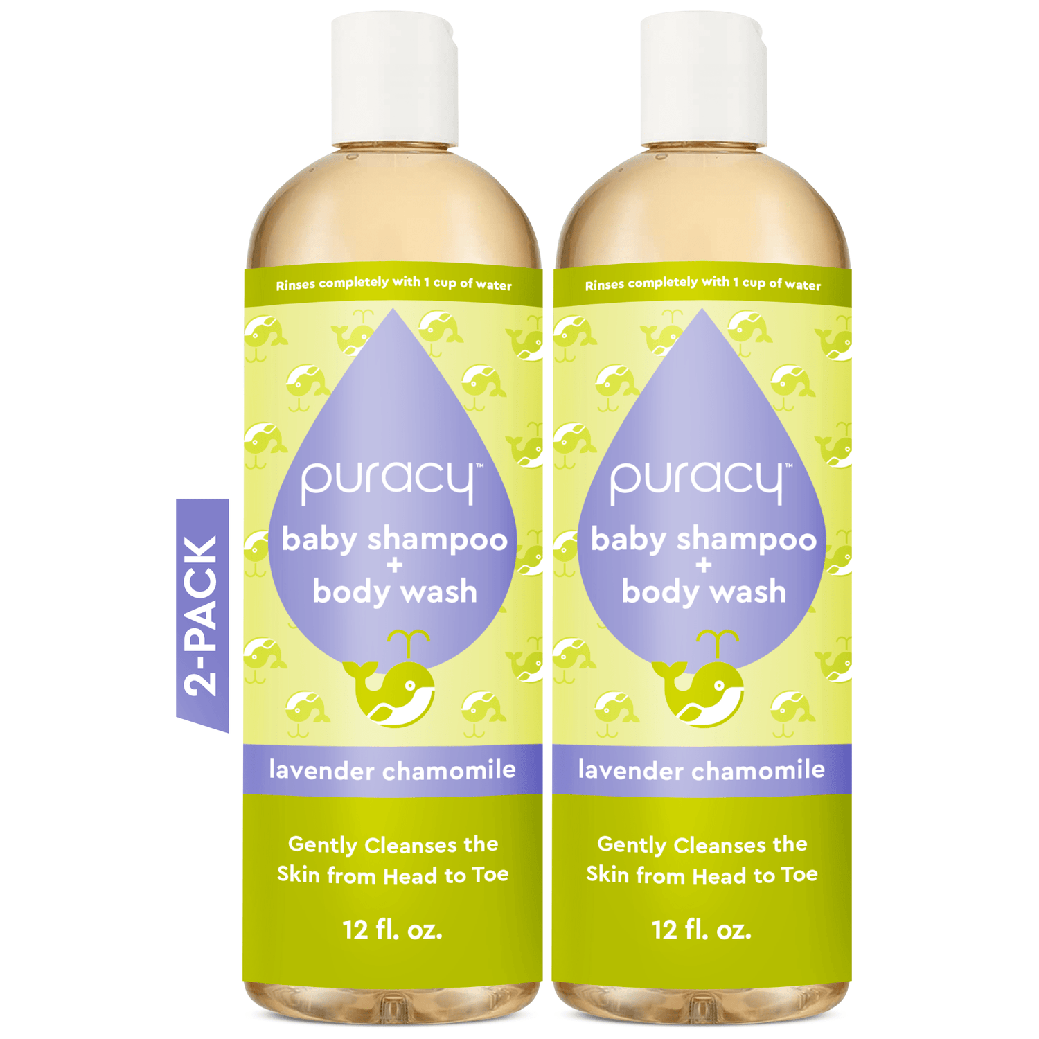 Puracy Baby Shampoo & Body Wash in Citrus Grove scent, tear-free formula, two bottles, gentle for baby&