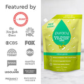 Puracy Baby Shampoo & Body Wash in Citrus Grove scent, tear-free formula, standard pack of two bottles for gentle baby cleansing.