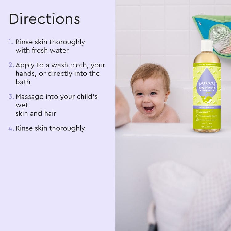 Puracy Baby Shampoo & Body Wash in Citrus Grove scent, tear-free formula, two bottles for gentle cleansing of baby&