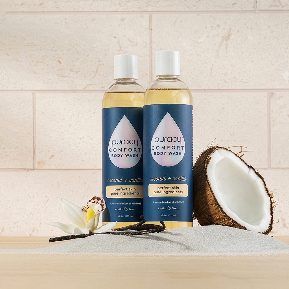 Puracy acidified, pH balanced citrus and sea salt body wash with natural ingredients, gentle cleanse for all skin types.