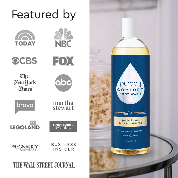 Puracy citrus sea salt body wash in a pump bottle, acidified and pH balanced, for gentle cleansing and fresh scent.