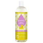 Puracy hypoallergenic baby bubble bath with lavender and vanilla scent in a clear bottle, gentle and safe for infants.