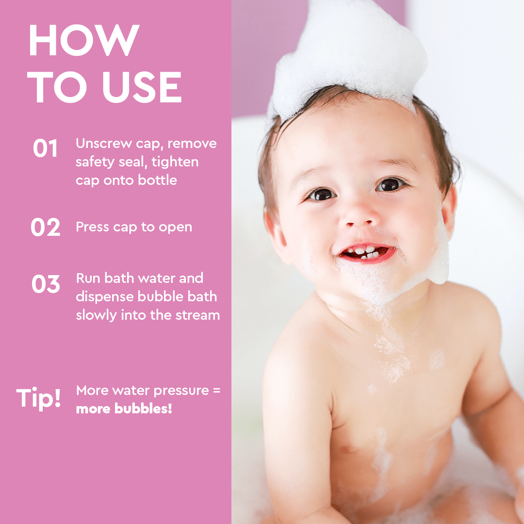 Puracy hypoallergenic baby bubble bath with lavender and vanilla scent, featuring a clear bottle with a pump dispenser and gentle formula.
