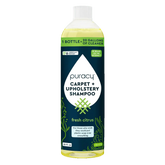 Puracy Carpet and Upholstery Shampoo with fresh citrus scent, suitable for cleaning carpets and upholstery.