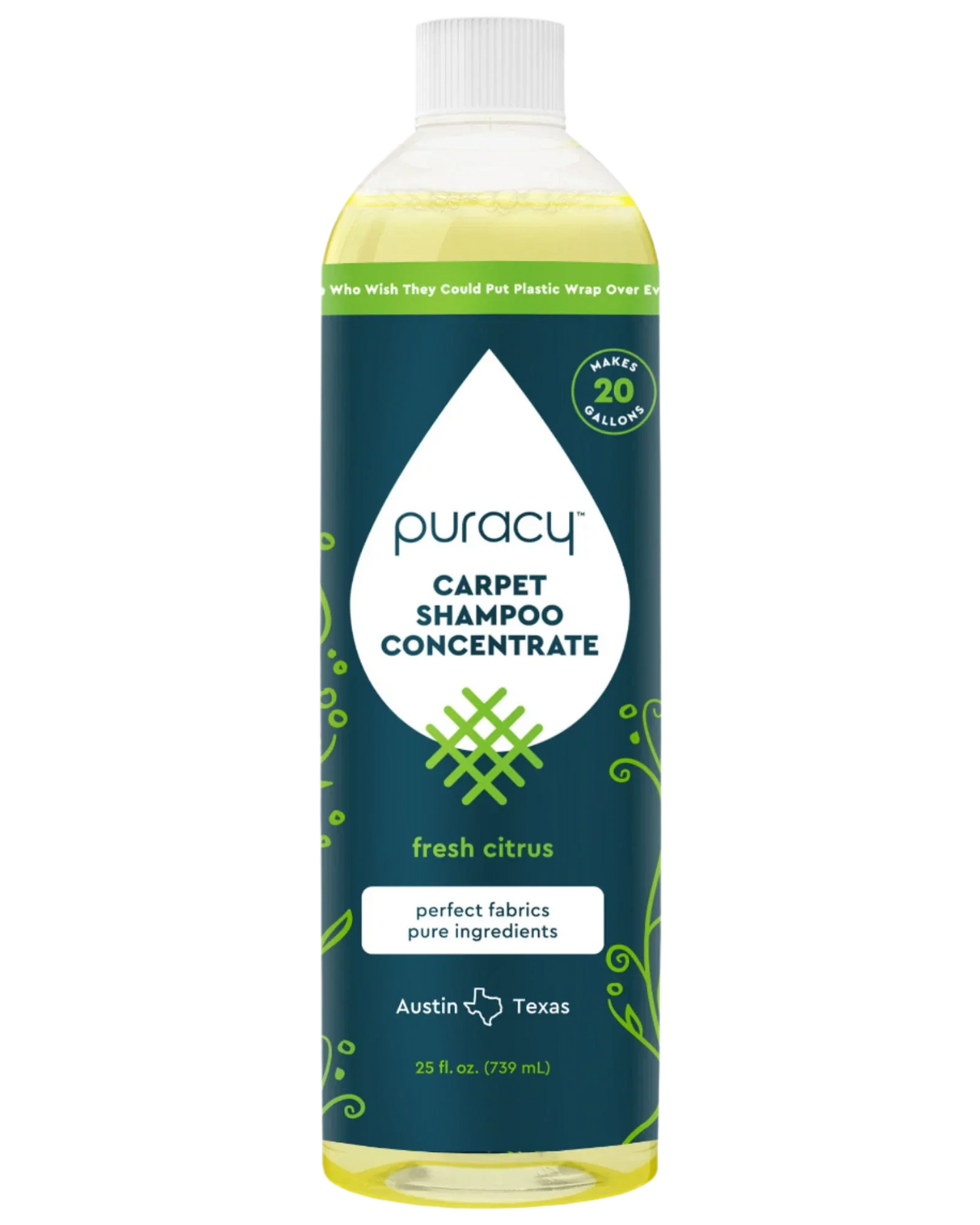 Puracy Carpet and Upholstery Shampoo with fresh citrus scent, designed for deep cleaning of carpets and upholstery.