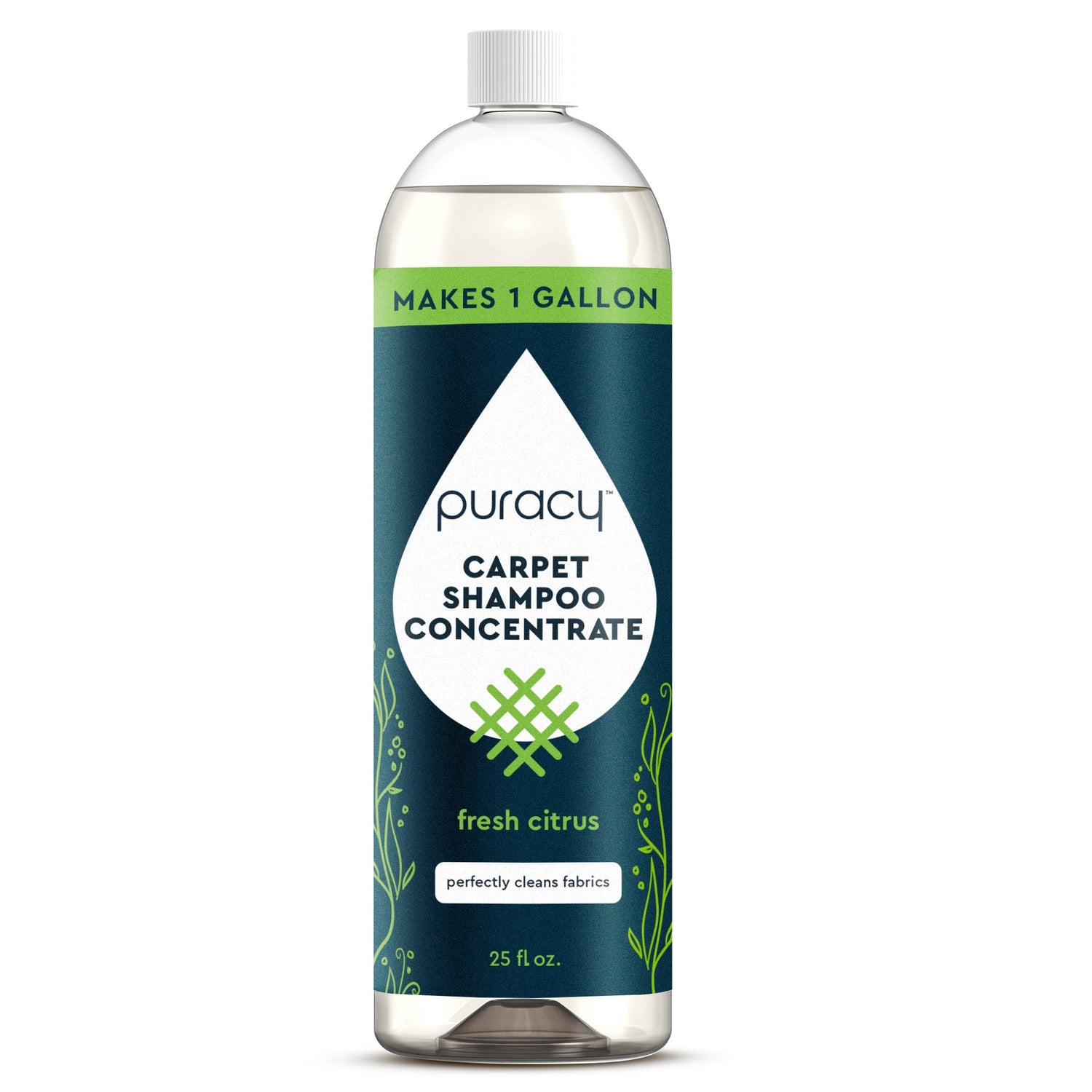 Puracy Carpet & Upholstery Shampoo with fresh citrus scent, designed for cleaning carpets and upholstery effectively.