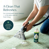 Puracy Carpet & Upholstery Shampoo with fresh citrus scent, designed for cleaning carpets and upholstery effectively.
