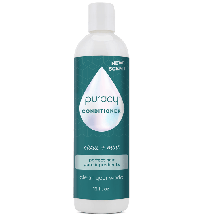 Puracy citrus mint conditioner bottle, sulfate-free, silicone and dimethicone-free, for healthy, refreshed hair.