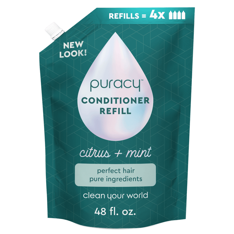 Puracy citrus mint conditioner in a bottle, sulfate-free, silicone-free, with a refreshing citrus mint scent for healthy hair.