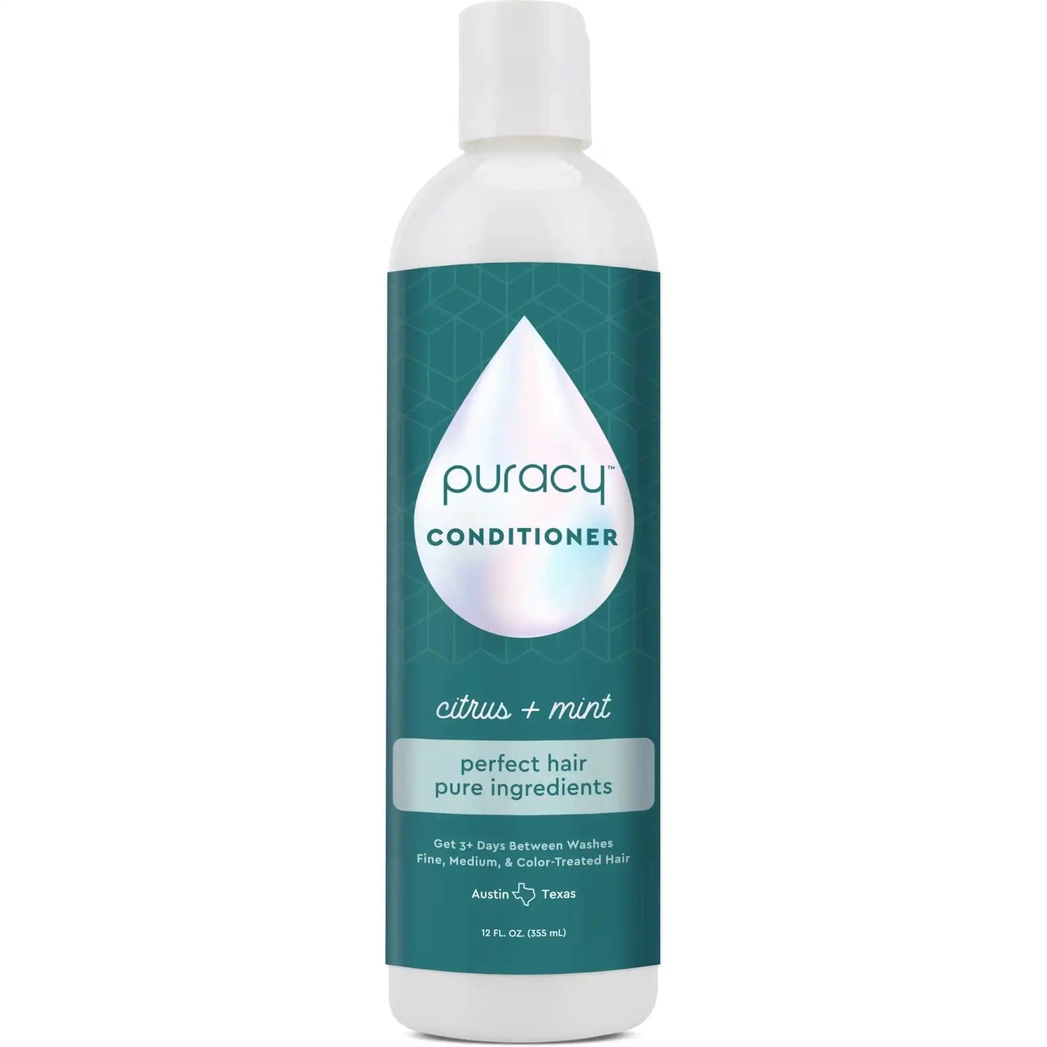 Puracy citrus mint conditioner in a bottle, sulfate-free, silicone, and dimethicone-free for healthy, shiny hair.
