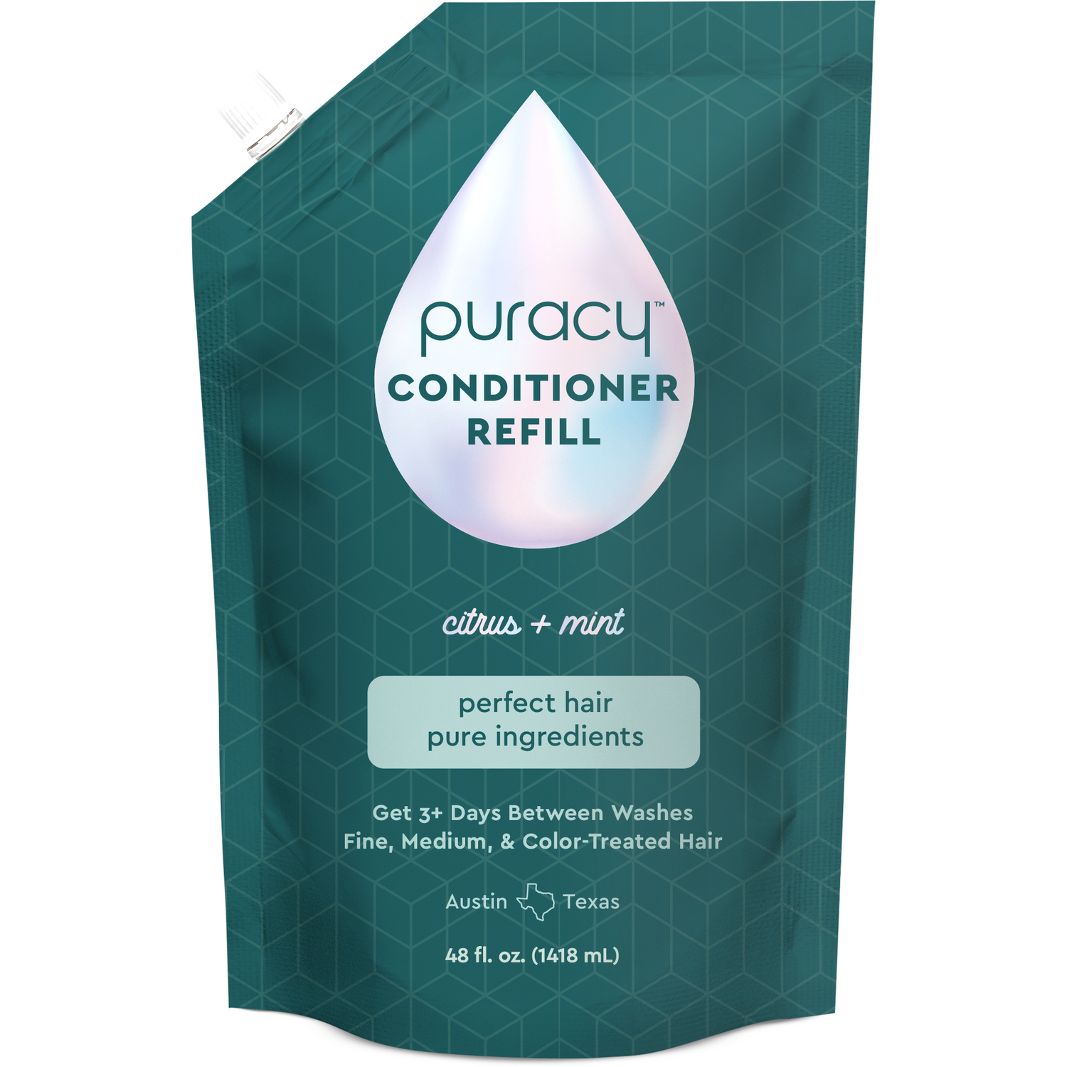 Puracy conditioner in citrus mint scent, sulfate and silicone free, featuring natural ingredients for nourishing hair.