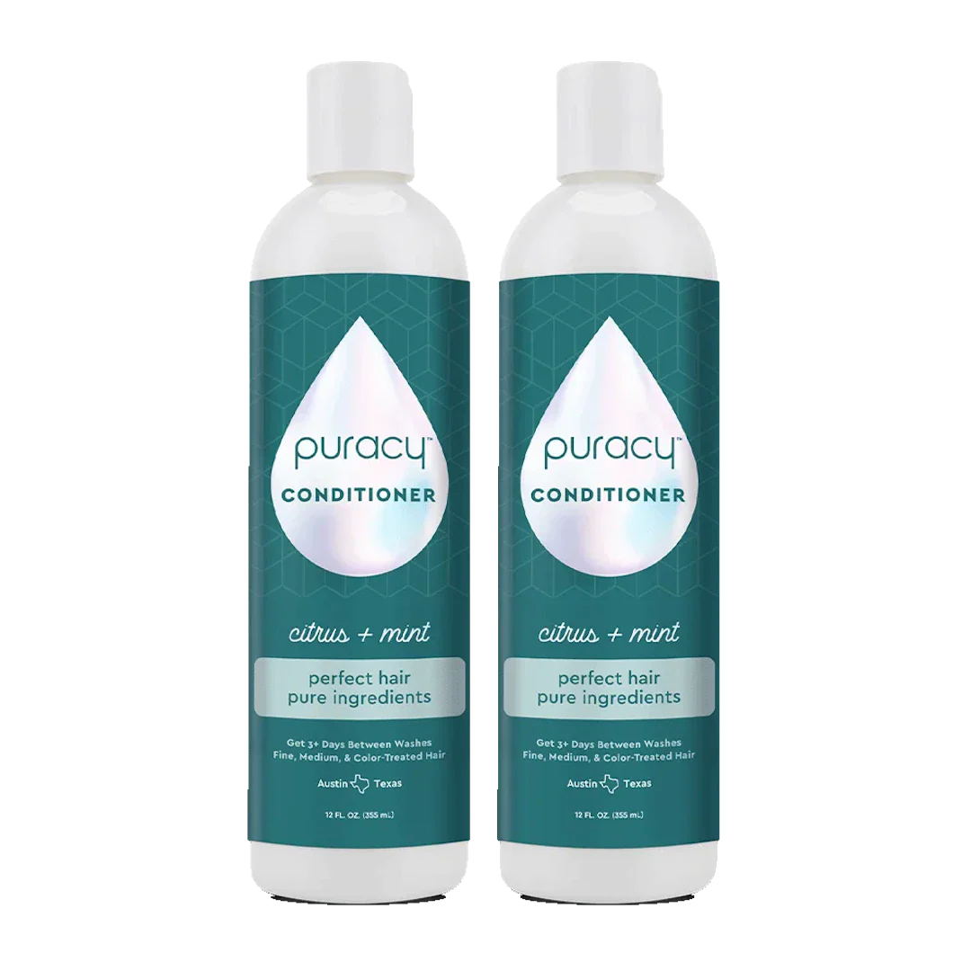 Puracy conditioner with citrus and mint scent, sulfate-free, silicone and dimethicone-free for healthy, shiny hair.