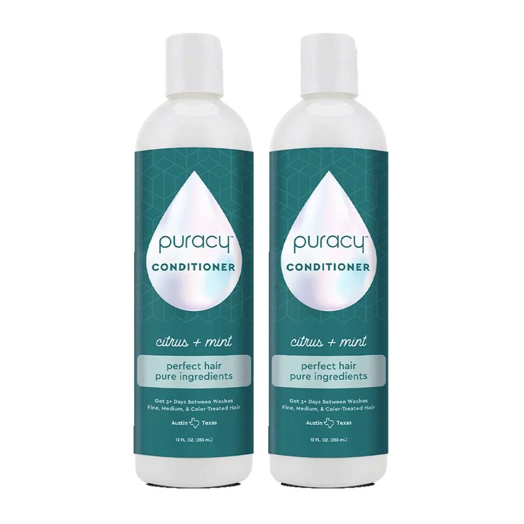 Puracy conditioner with citrus and mint scent, sulfate-free, silicone and dimethicone-free for healthy, shiny hair.