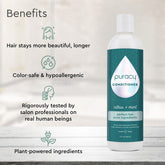 Puracy conditioner in citrus mint scent, sulfate and silicone free, showing the bottle with natural ingredients in the background.