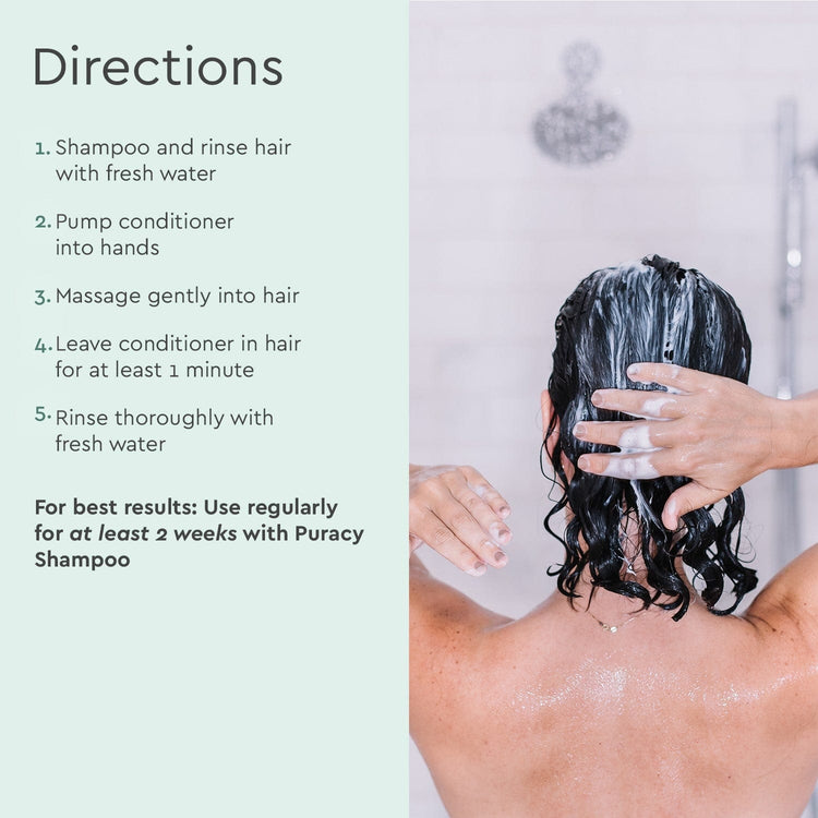 Puracy citrus mint conditioner with silicone, dimethicone, and sulfate-free formula for nourishing hair.