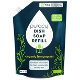 Puracy dish soap with green tea and lime scent in a standard pack of 3 bottles, showcasing the soap and packaging.