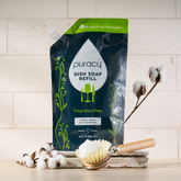Puracy dish soap with green tea and lime scent, standard pack of 3 bottles showing the liquid soap and label.