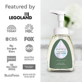 Set of three Puracy foaming hand soap bottles with lavender vanilla scent, featuring pump dispensers and sleek white packaging