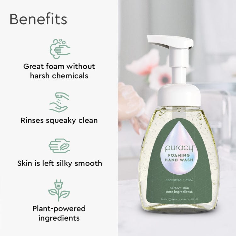 Puracy lavender vanilla foaming hand soap set of 3 bottles with pump dispenser, gentle and moisturizing hand cleanser.
