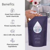 Puracy lavender vanilla foaming hand soap bottles in a standard pack of three, featuring pump dispensers and attractive packaging.