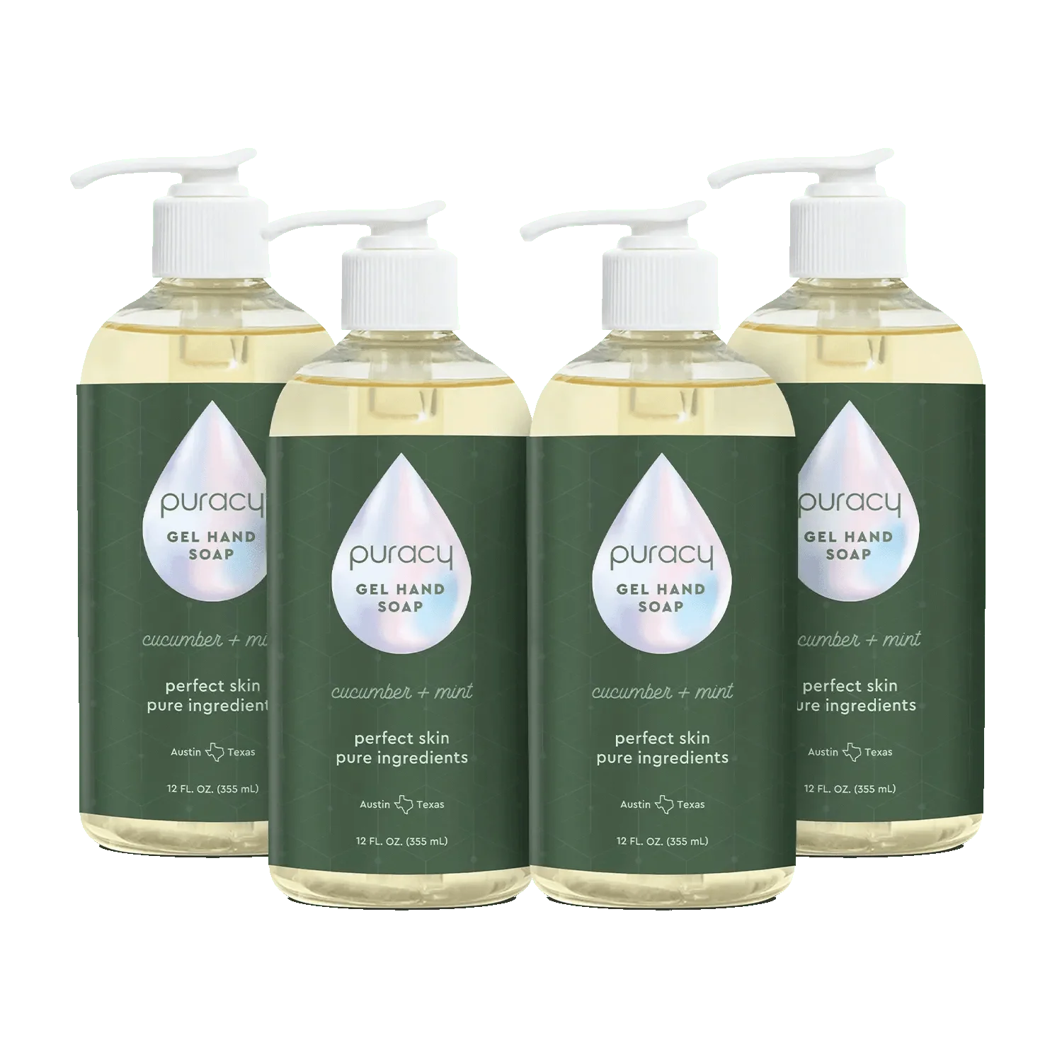 Puracy lavender vanilla gel hand soap in a standard pack of two, featuring a gentle, moisturizing formula in clear bottles.