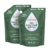 Puracy lavender vanilla gel hand soap in a pump bottle, set of two, with a clean, gentle formula for hand washing.