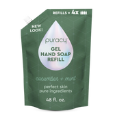 Two bottles of Puracy lavender vanilla gel hand soap with pump dispensers, designed for gentle hand cleansing.