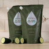 Puracy lavender vanilla gel hand soap in a standard pack of two, showing clear bottles with lavender and vanilla scent labels.