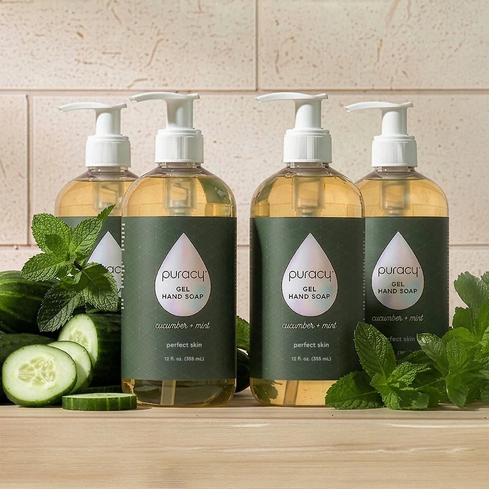 Puracy lavender vanilla gel hand soap in a standard pack of two bottles, showing the soap&