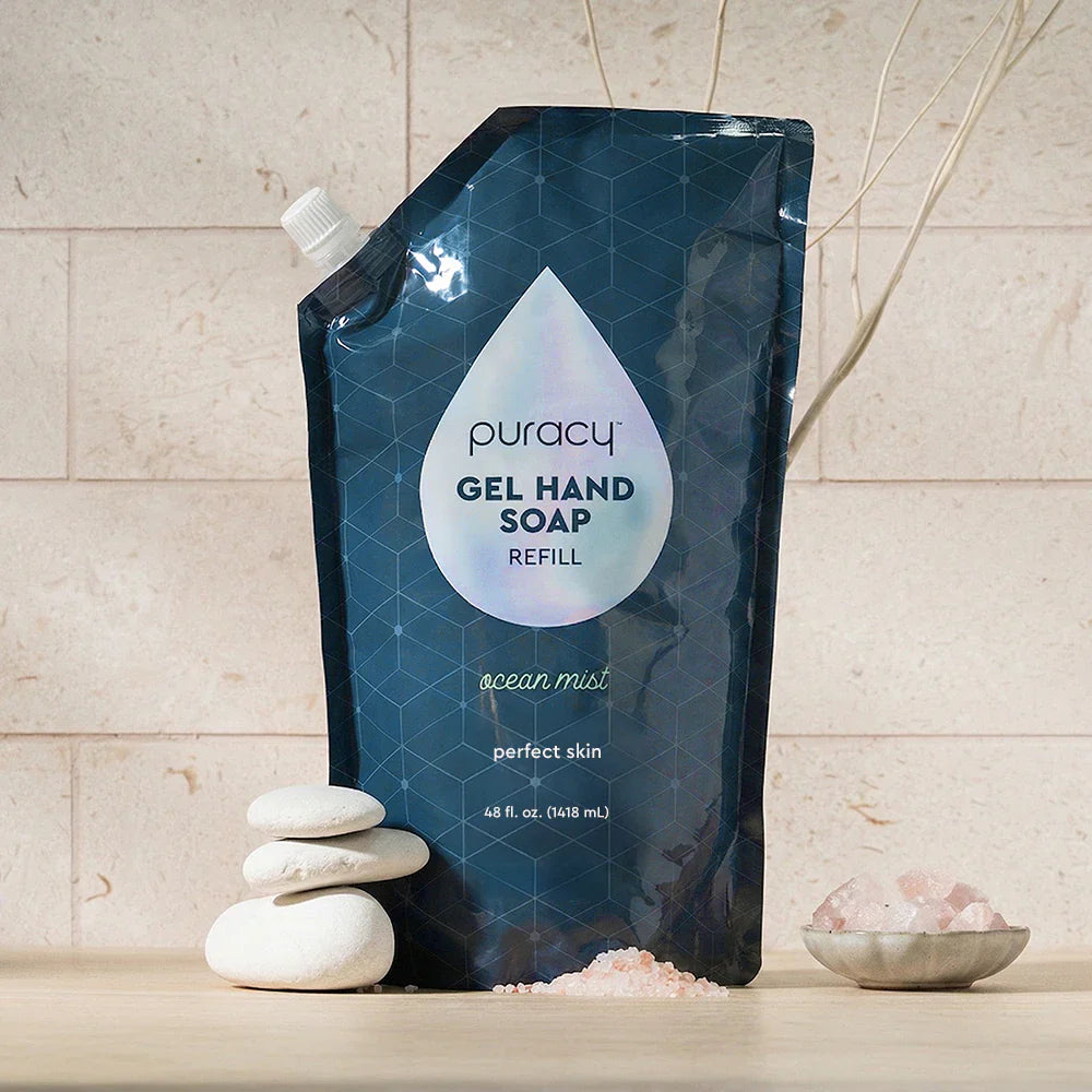 Puracy lavender vanilla gel hand soap in a standard pack of two bottles, gentle and moisturizing for clean hands