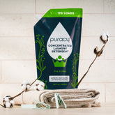 Puracy concentrated, sulfate-free laundry detergent bottle with unscented formula, designed for effective cleaning.