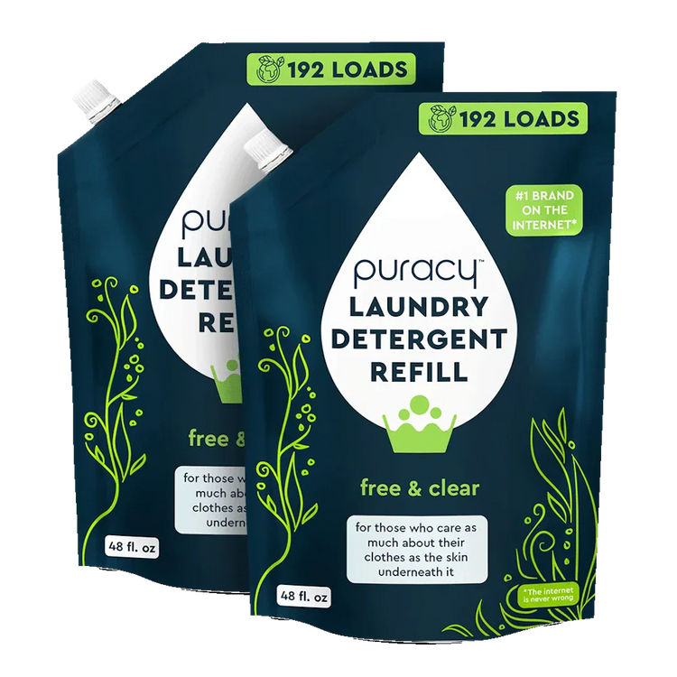 Puracy concentrated laundry detergent in a bottle, sulfate-free and unscented, designed for effective clean laundry.