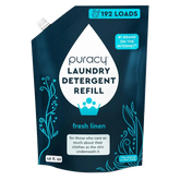 Puracy unscented concentrated laundry detergent in a clear bottle, sulfate-free formula for effective cleaning.