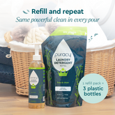 Puracy concentrated sulfate-free laundry detergent bottle, unscented, for effective cleaning of clothes and fabrics.