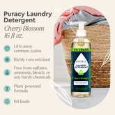 Puracy unscented concentrated laundry detergent bottle, sulfate-free and suitable for all laundry loads, natural cleaning product.