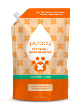 Puracy Pet Stain & Odor Remover bottle with cucumber mint scent, designed for cleaning pet stains and odors effectively.
