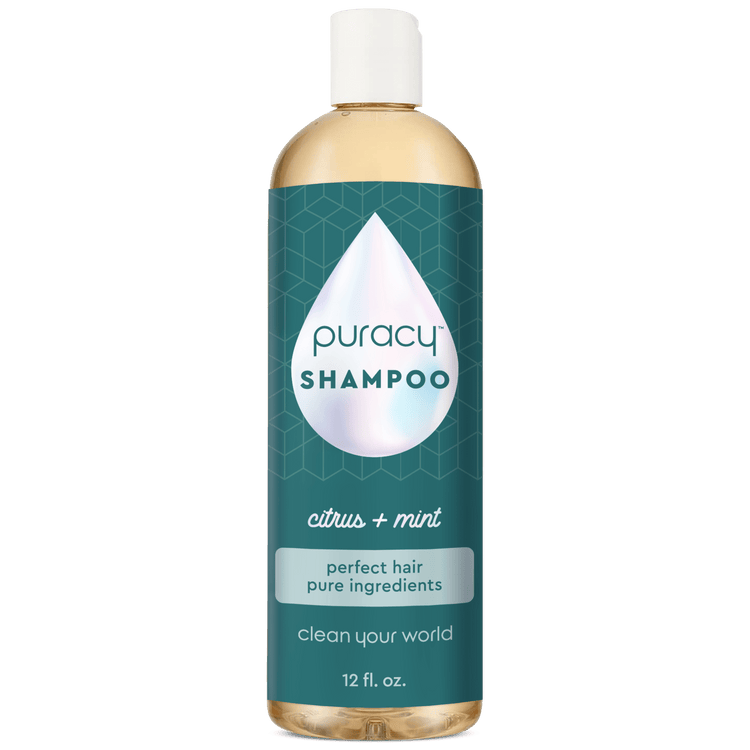 Puracy citrus mint sulfate, paraben, silicone-free shampoo bottle with fresh citrus and mint scent, suitable for all hair types.
