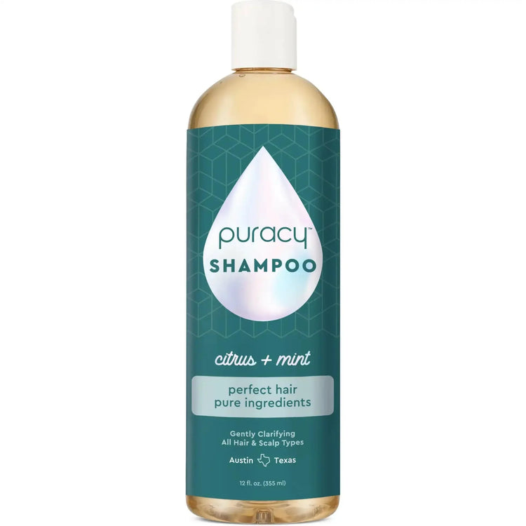 Puracy sulfate, paraben, silicone-free citrus mint shampoo bottle with a clean label and natural branding.