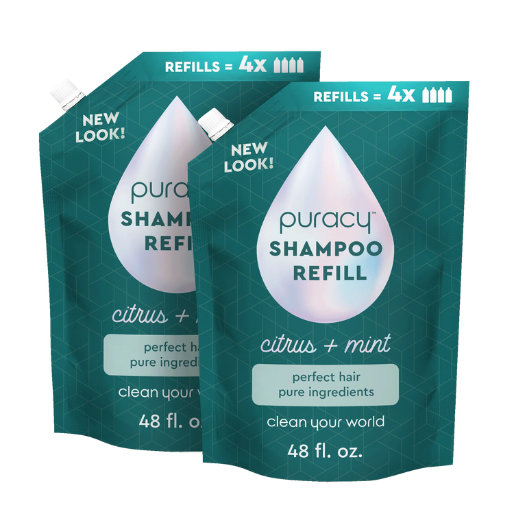 Puracy sulfate-free citrus mint shampoo bottle with natural ingredients, suitable for gentle hair cleansing and scalp care.