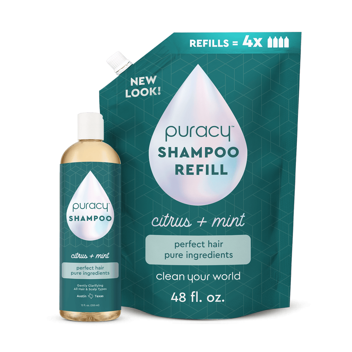 Puracy sulfate, paraben, and silicone-free citrus mint shampoo bottle with a clean label and natural ingredients.
