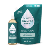 Puracy sulfate, paraben, and silicone-free citrus mint shampoo bottle with a clean label and natural ingredients.