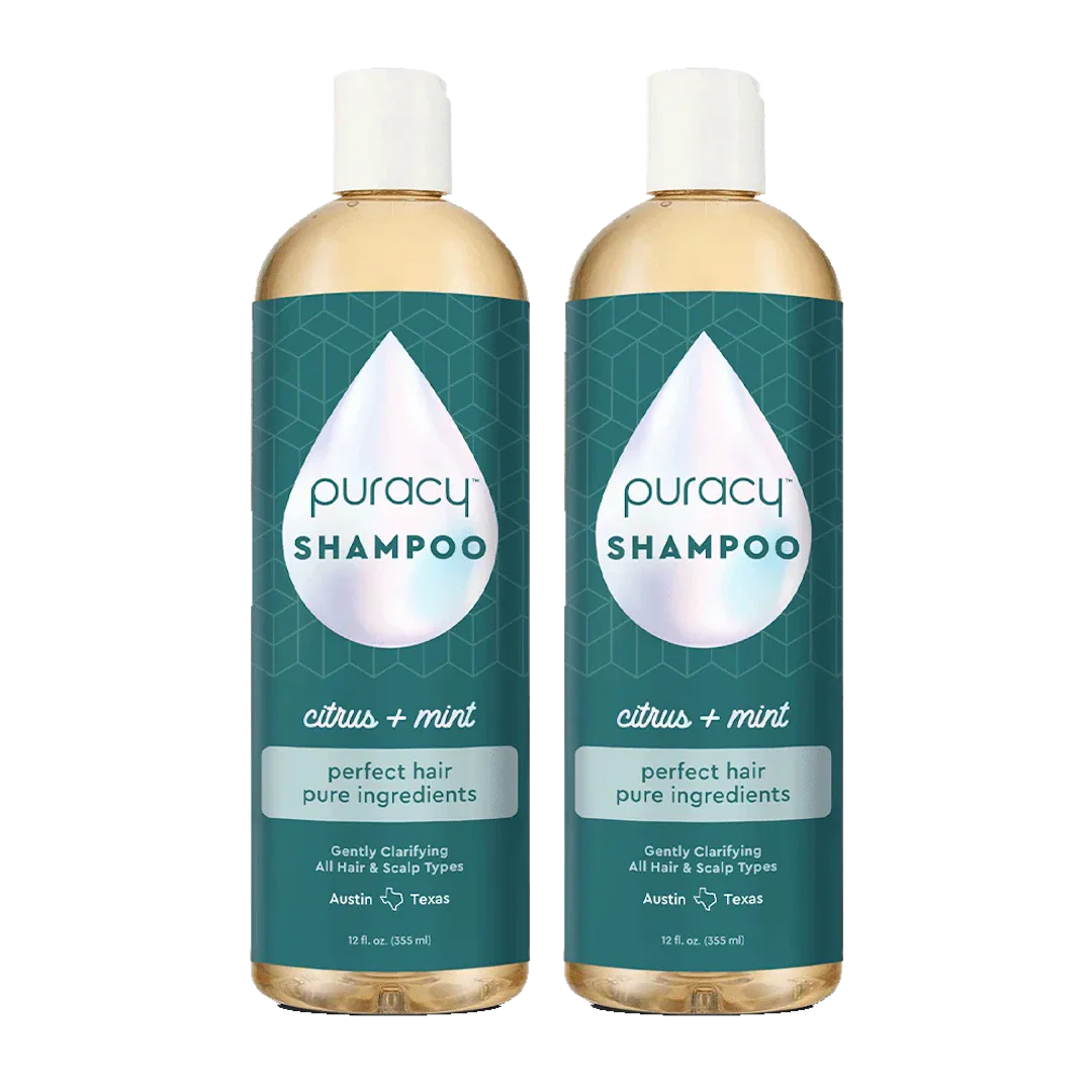 Puracy citrus mint sulfate, paraben, and silicone-free shampoo bottle with fresh citrus and mint ingredients.