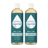 Puracy citrus mint sulfate, paraben, and silicone-free shampoo bottle with fresh citrus and mint ingredients.