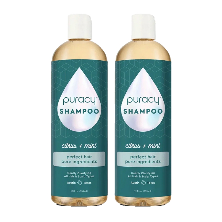 Puracy citrus mint sulfate, paraben, and silicone-free shampoo bottle with fresh citrus and mint ingredients.