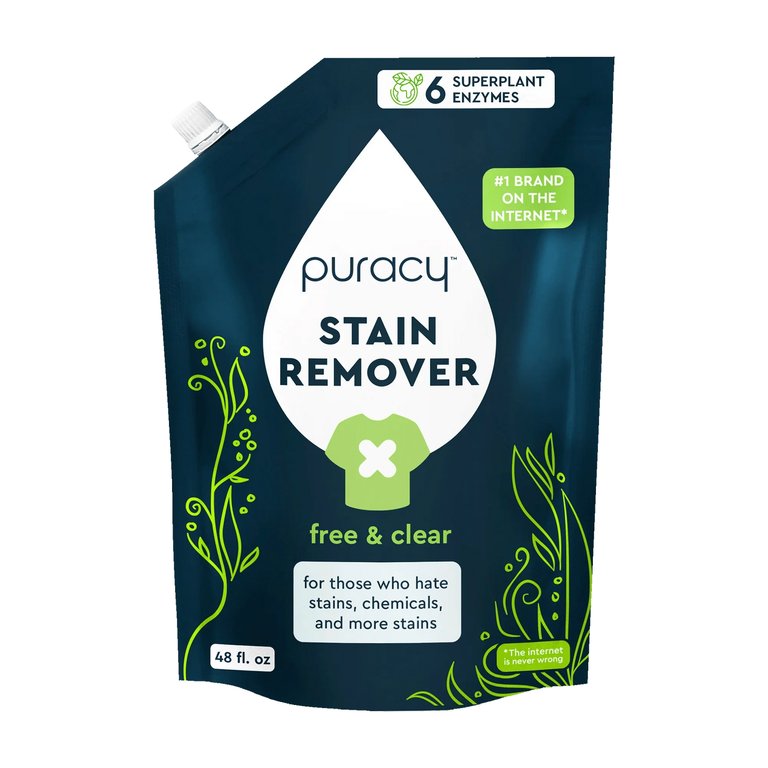 Puracy unscented laundry stain remover bottle showing label and applicator tip for effective stain removal.
