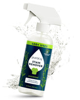 Puracy unscented laundry stain remover bottle showing stain removal for clothes in a home laundry setting.